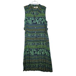 Vtg 90s Y2K Erika Dress Rayon Maxi Button Front Floral Tropical Green Blue Sz L